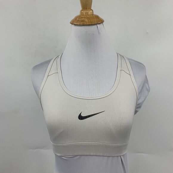 Nike Sports Bra Women XS Extra Small Snow Gray Dri Fit Unpadded Racerback Swoosh - Picture 3 of 12